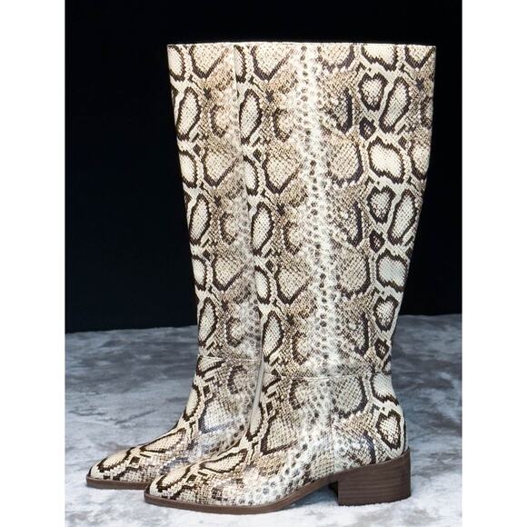 Vince Camuto BeaAnna Tan Leather Snake Print Knee High Boots Womens Size 7 - Picture 2 of 16